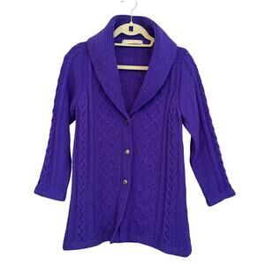 Vtg Carlo Gruber Cardigan Sweater 38/10 Purple Cable Knit Preppy Fisherman Cozy